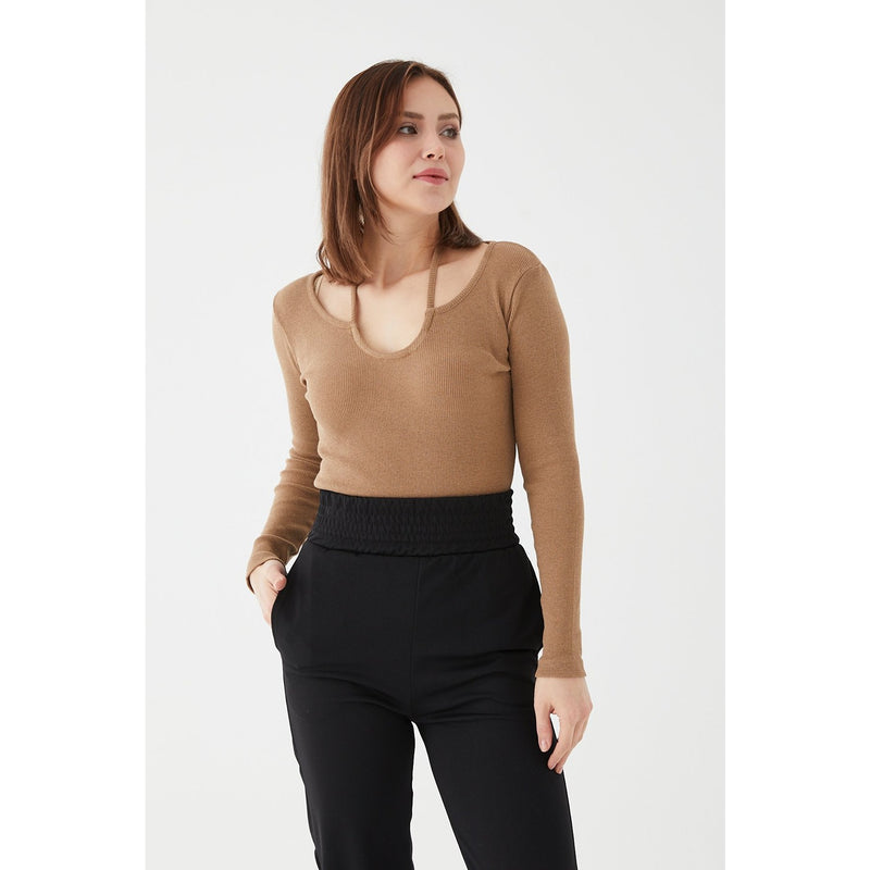 Coffee Halter Neck Detailed Blouse | Montivo Pakistan