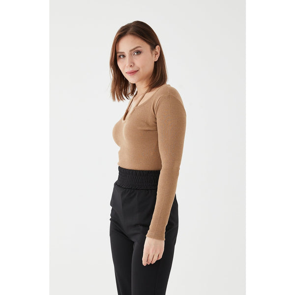 Coffee Halter Neck Detailed Blouse | Montivo Pakistan