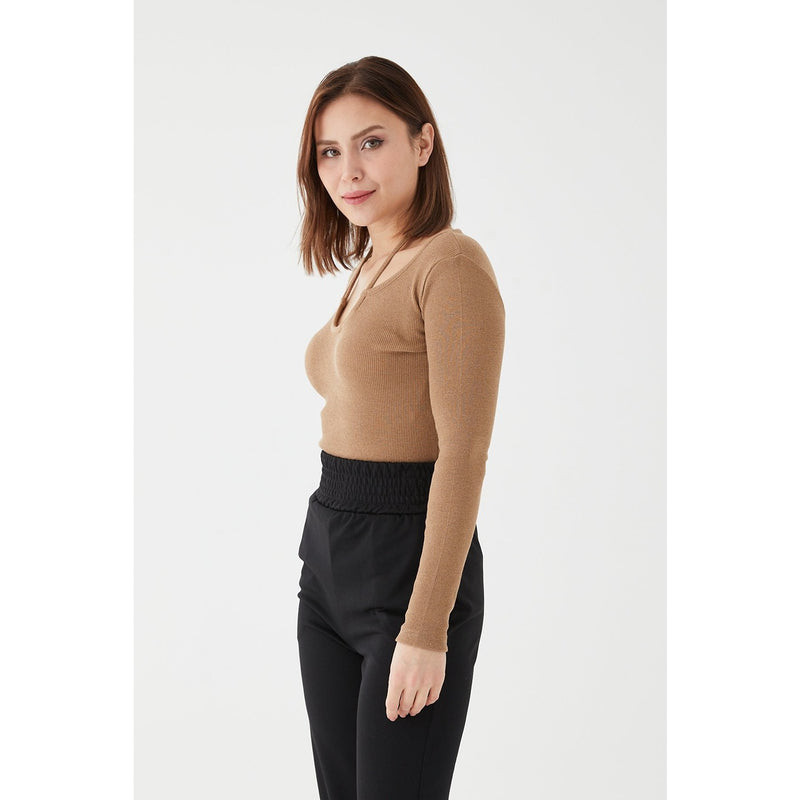 Coffee Halter Neck Detailed Blouse | Montivo Pakistan