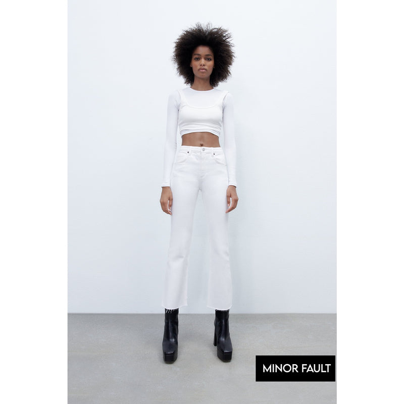 (Minor Fault) White Crop Flare Jeans | Montivo Pakistan