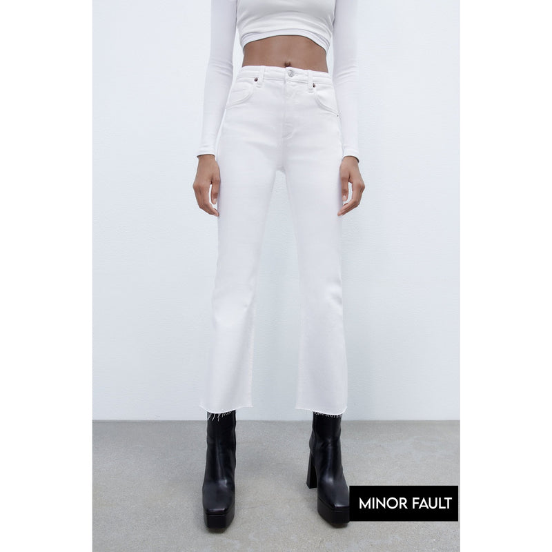 (Minor Fault) White Crop Flare Jeans | Montivo Pakistan