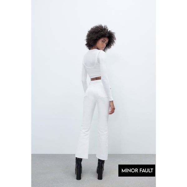 (Minor Fault) White Crop Flare Jeans | Montivo Pakistan