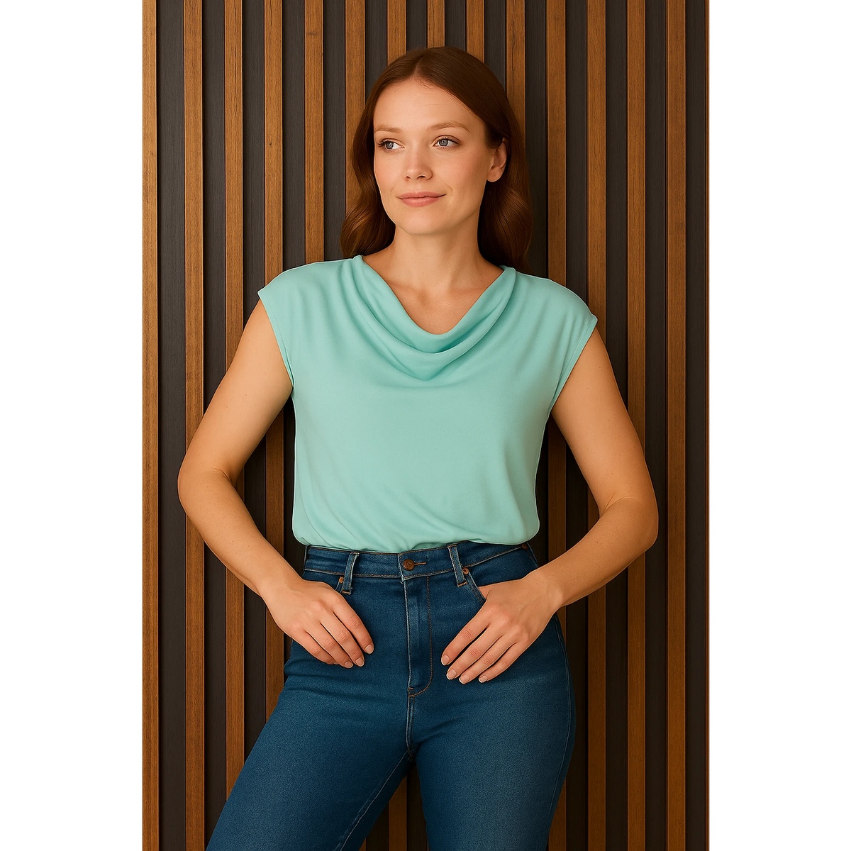 Light Blue Cowl Neck Top | Montivo Pakistan