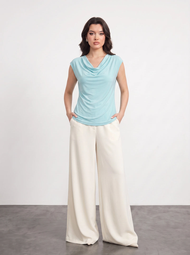 Light Blue Cowl Neck Top | Montivo Pakistan