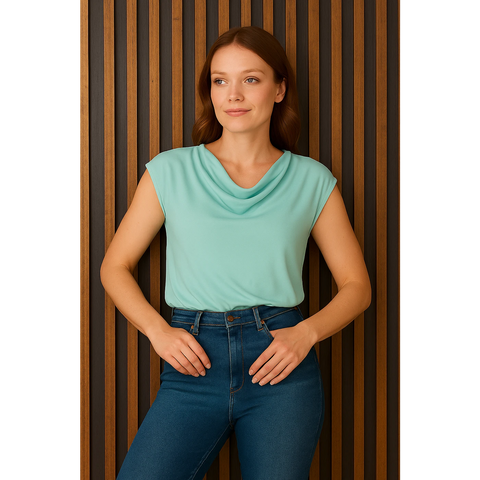 Light Blue Cowl Neck Top | Montivo Pakistan