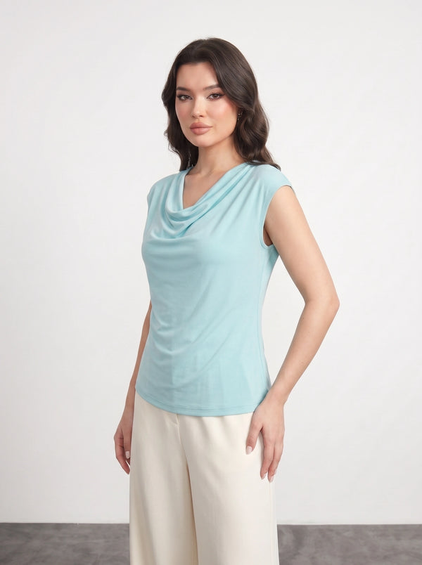Light Blue Cowl Neck Top | Montivo Pakistan