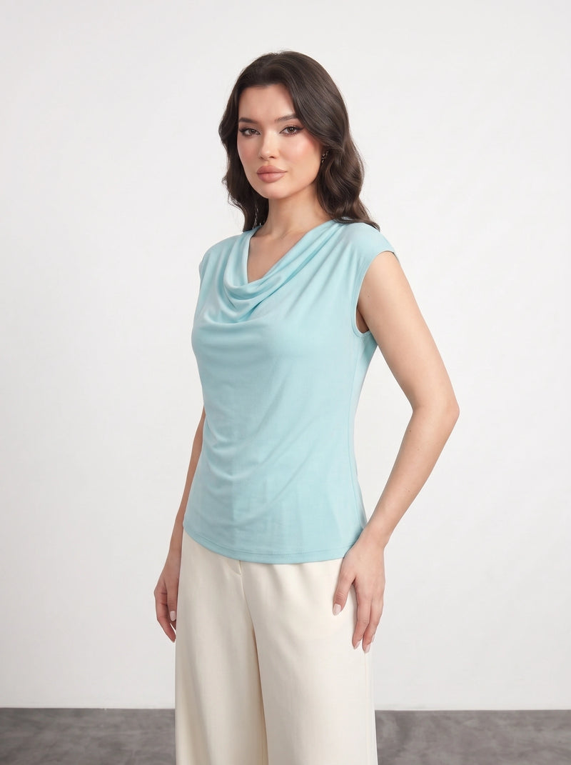Light Blue Cowl Neck Top | Montivo Pakistan
