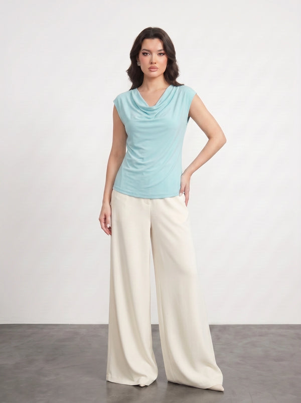 Light Blue Cowl Neck Top | Montivo Pakistan