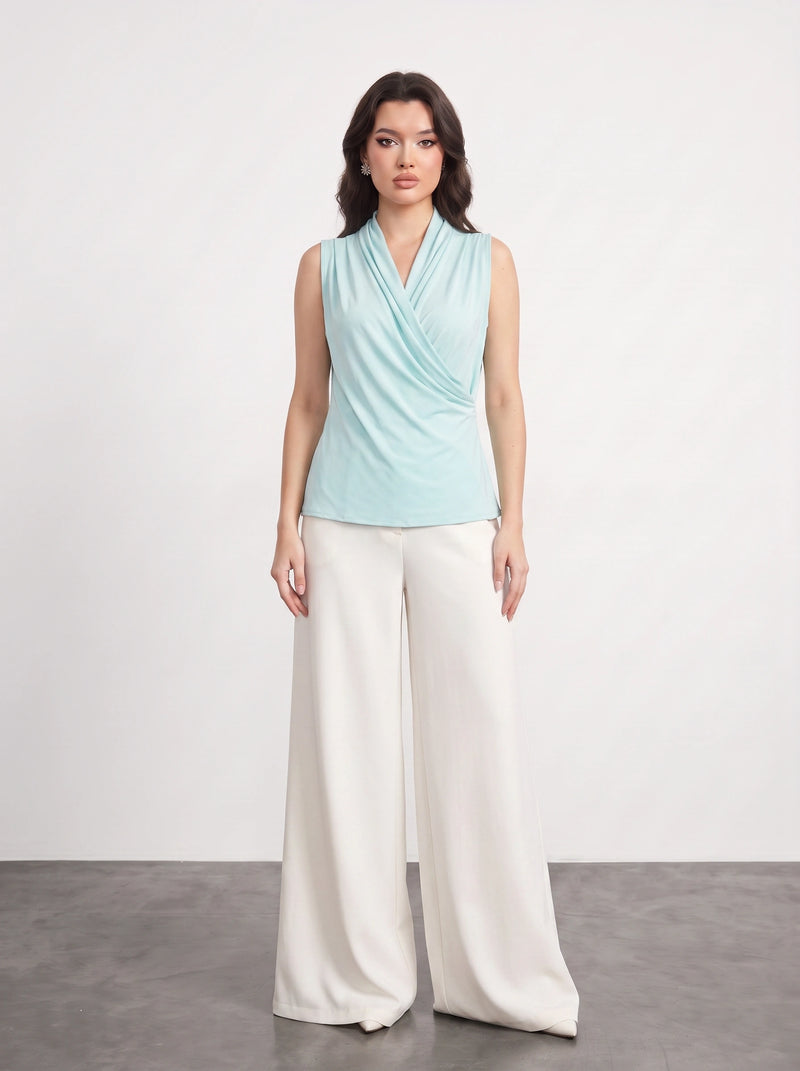 Light Blue Wrap Neck Top | Montivo Pakistan