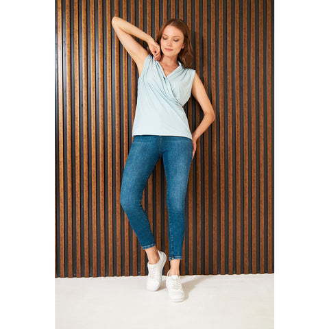Light Blue Wrap Neck Top | Montivo Pakistan