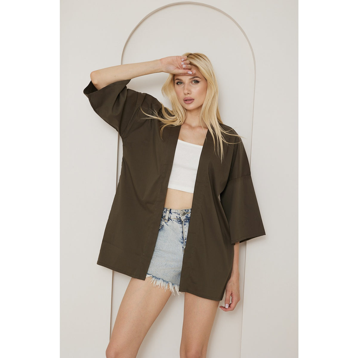 Olive Green Kimono Shawl Jacket | Montivo Pakistan