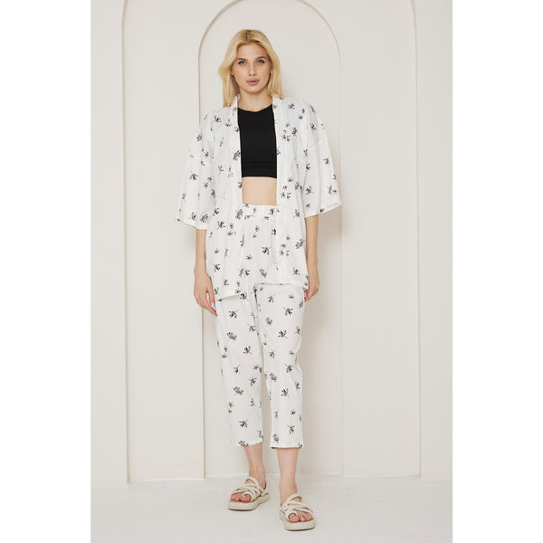 White Printed Kimono Matching Set | Montivo Pakistan