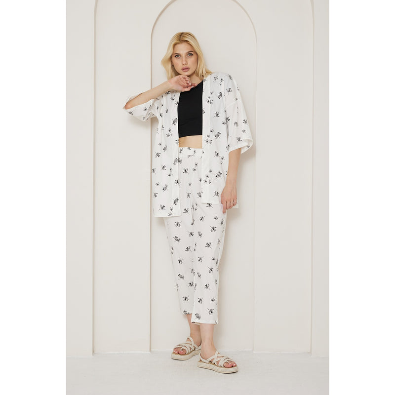 White Printed Kimono Matching Set | Montivo Pakistan