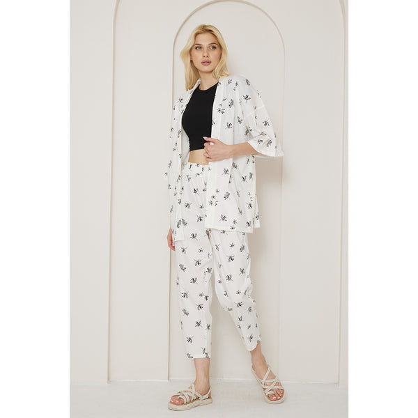 White Printed Kimono Matching Set | Montivo Pakistan