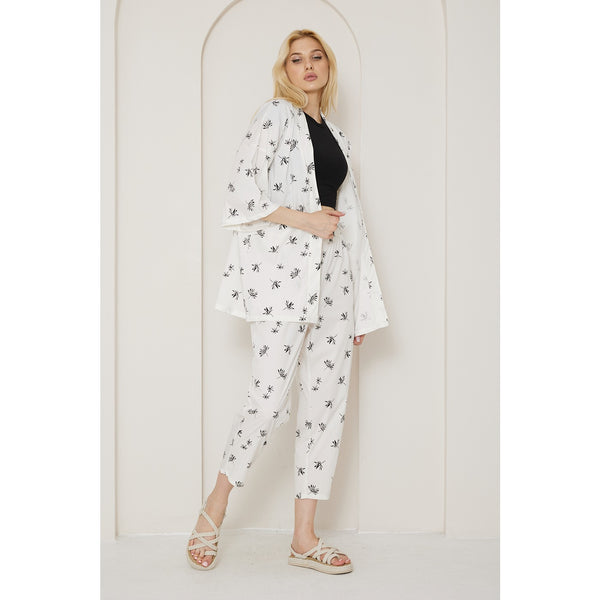 White Printed Kimono Matching Set | Montivo Pakistan