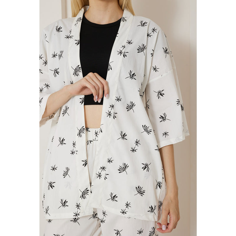 White Printed Kimono Matching Set | Montivo Pakistan