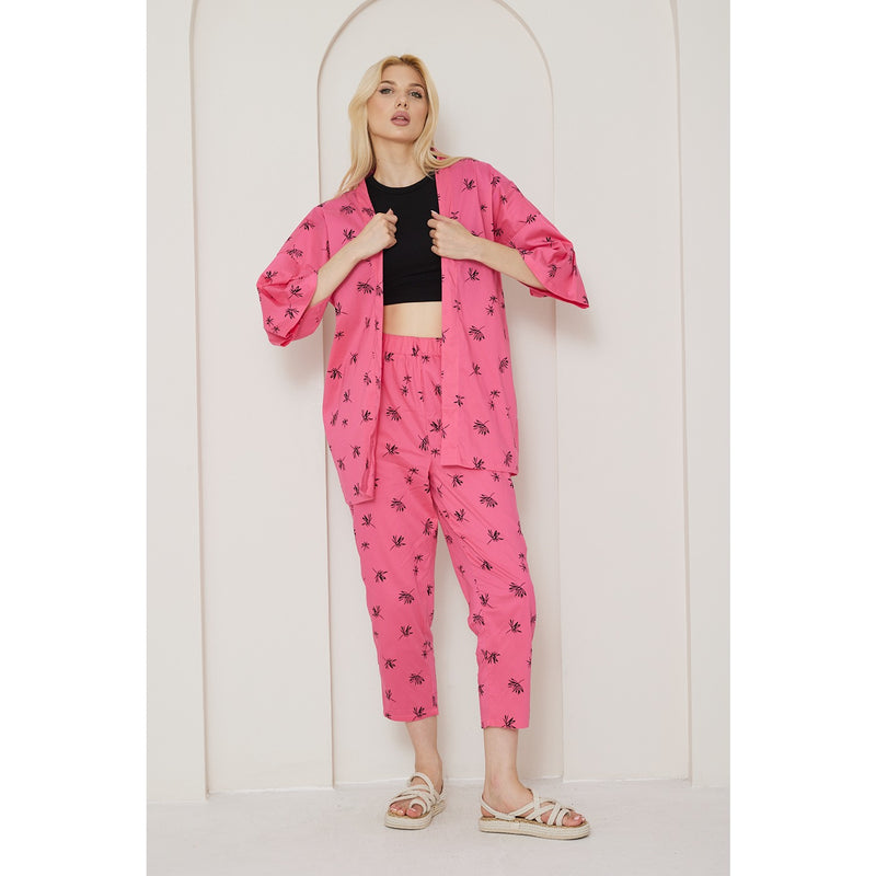 Pink Printed Kimono Matching Set | Montivo Pakistan