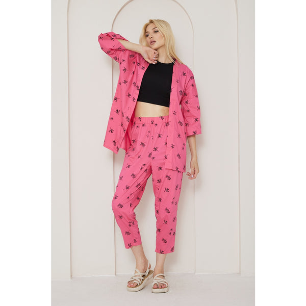 Pink Printed Kimono Matching Set | Montivo Pakistan