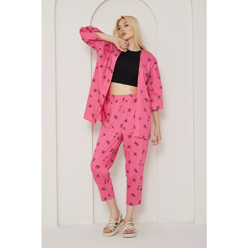 Pink Printed Kimono Matching Set | Montivo Pakistan