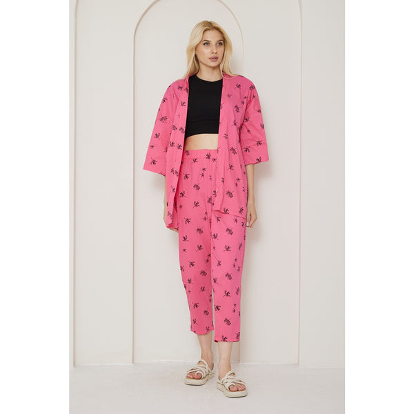 Pink Printed Kimono Matching Set | Montivo Pakistan