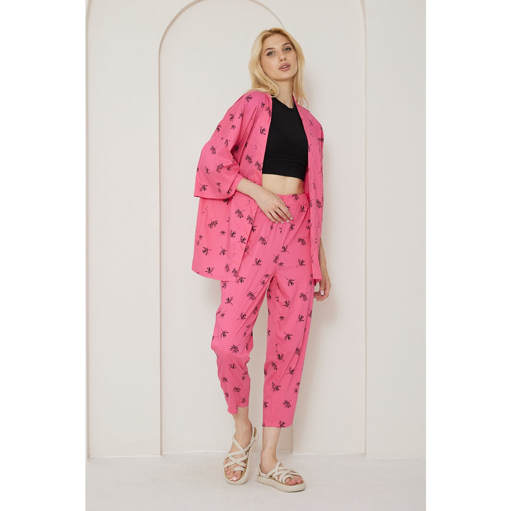 Pink Printed Kimono Matching Set | Montivo Pakistan