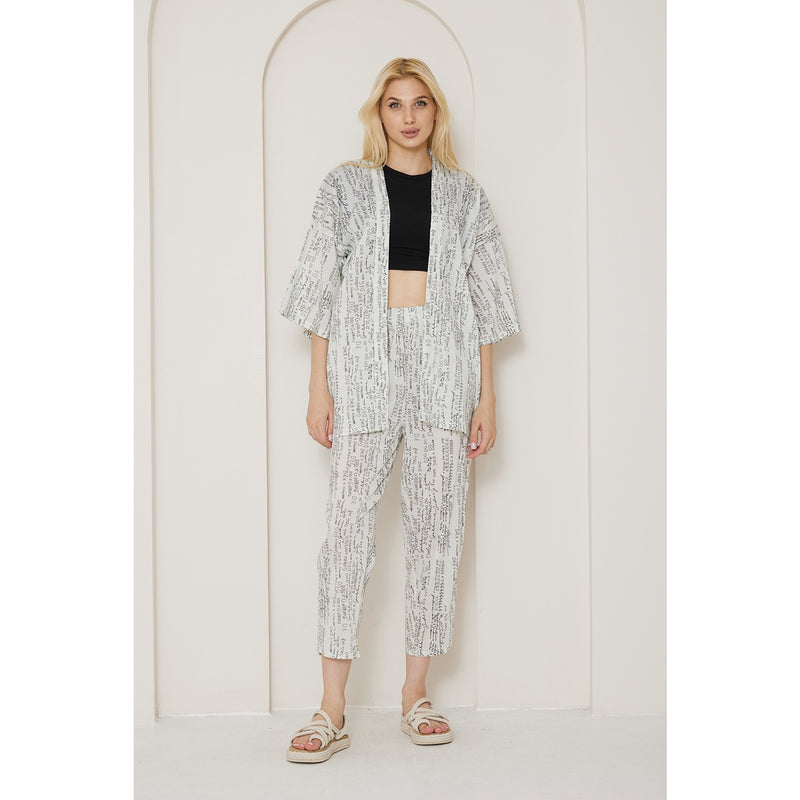 DG White Printed Kimono Matching Set | Montivo Pakistan