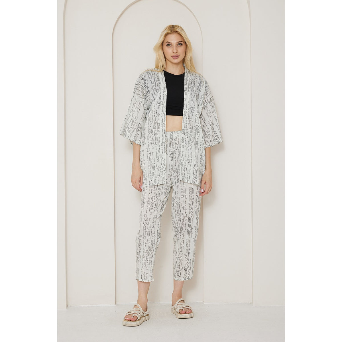 DG White Printed Kimono Matching Set | Montivo Pakistan