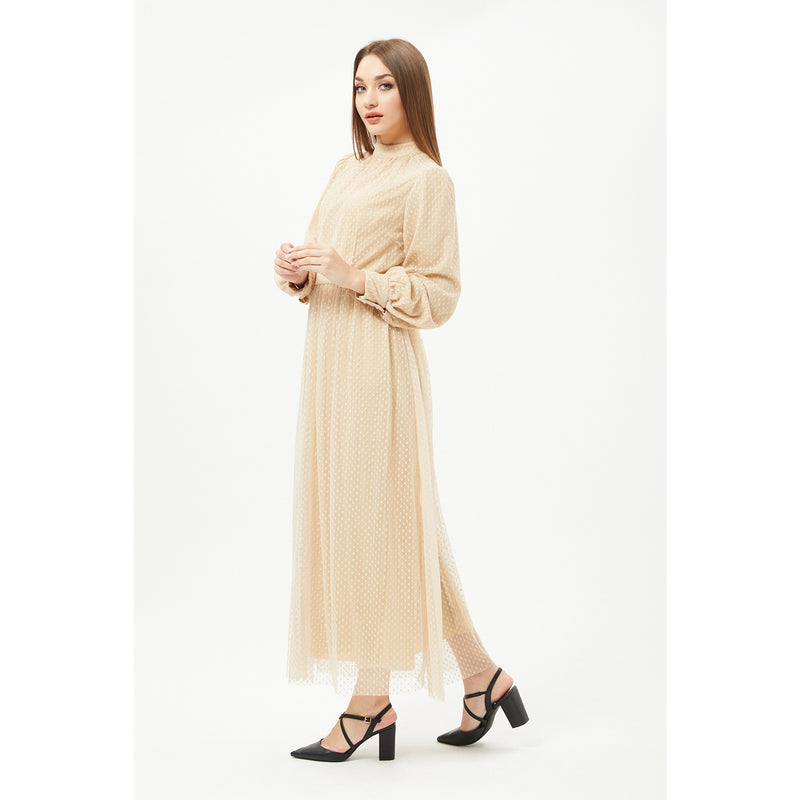 Beige Textured Chiffon Dress | Montivo Pakistan