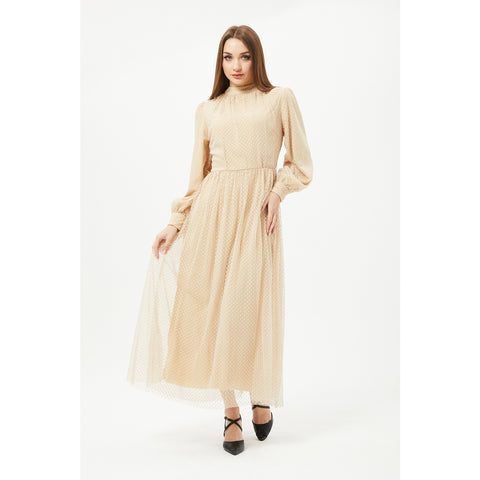 Beige Textured Chiffon Dress | Montivo Pakistan