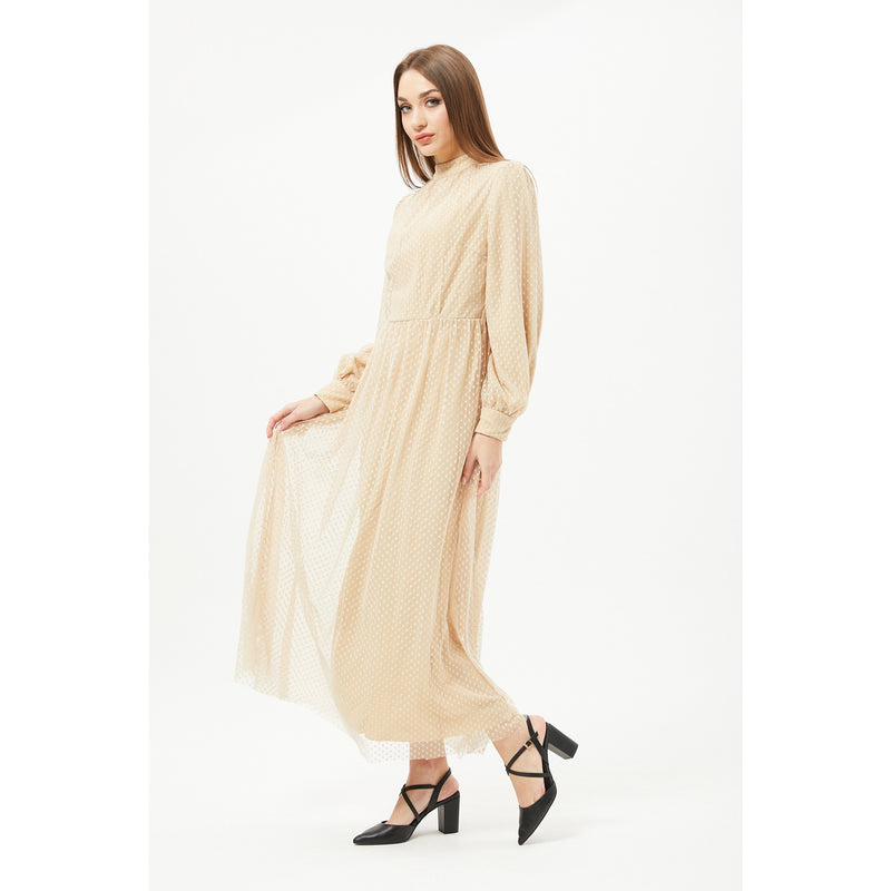 Beige Textured Chiffon Dress | Montivo Pakistan