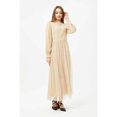 Beige Textured Chiffon Dress | Montivo Pakistan