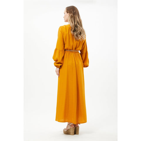 Mustard Button Detail Long Dress | Montivo Pakistan