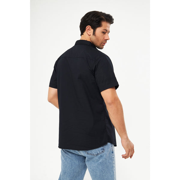 Black Double Pocket Half Sleeves Shirt | Montivo Pakistan