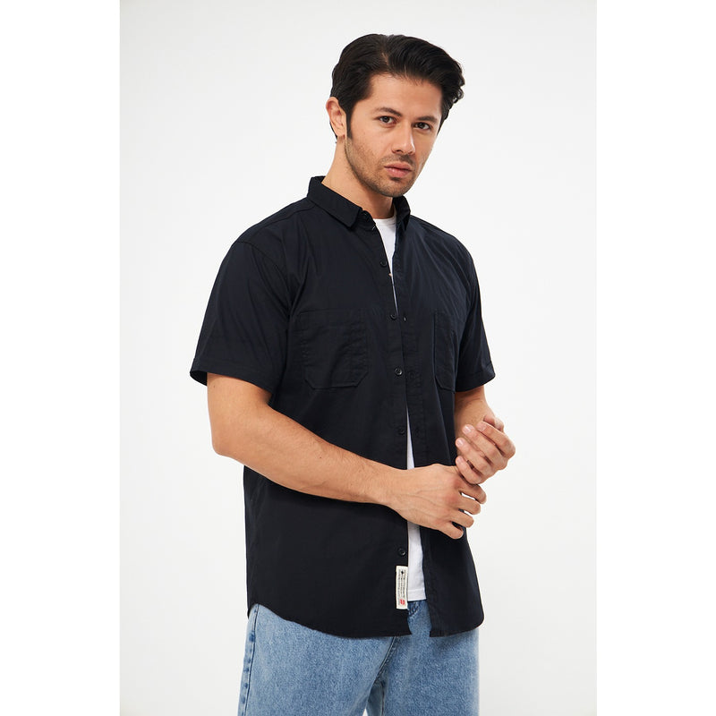 Black Double Pocket Half Sleeves Shirt | Montivo Pakistan