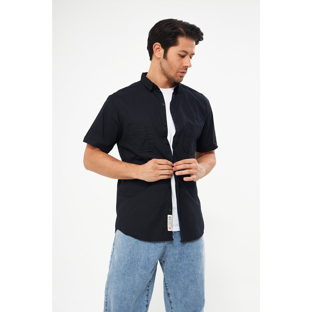Black Double Pocket Half Sleeves Shirt | Montivo Pakistan