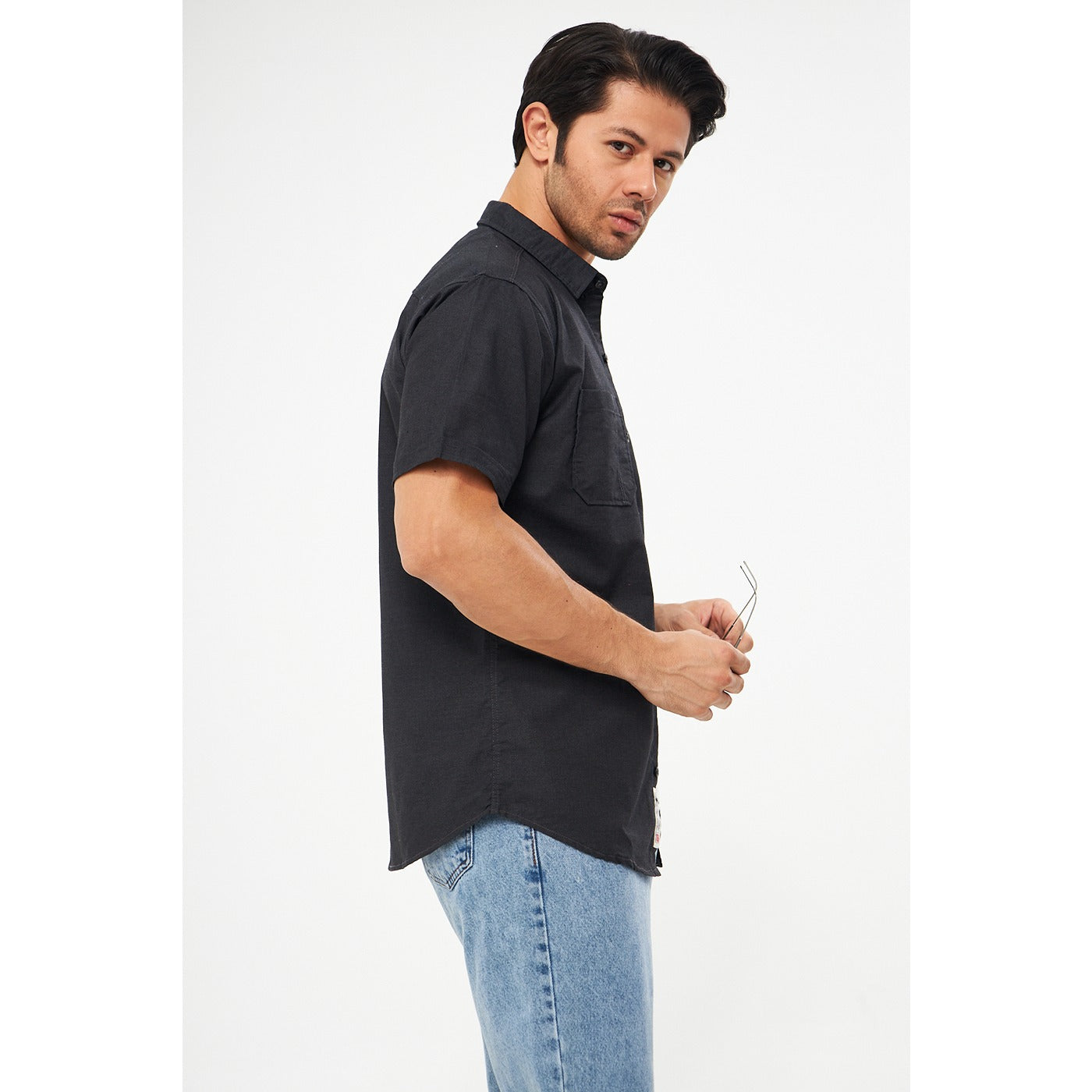 Dark Grey Double Pocket Half Sleeves Shirt | Montivo Pakistan