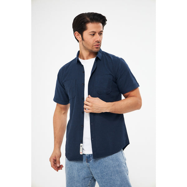 Blue Double Pocket Half Sleeves Shirt | Montivo Pakistan
