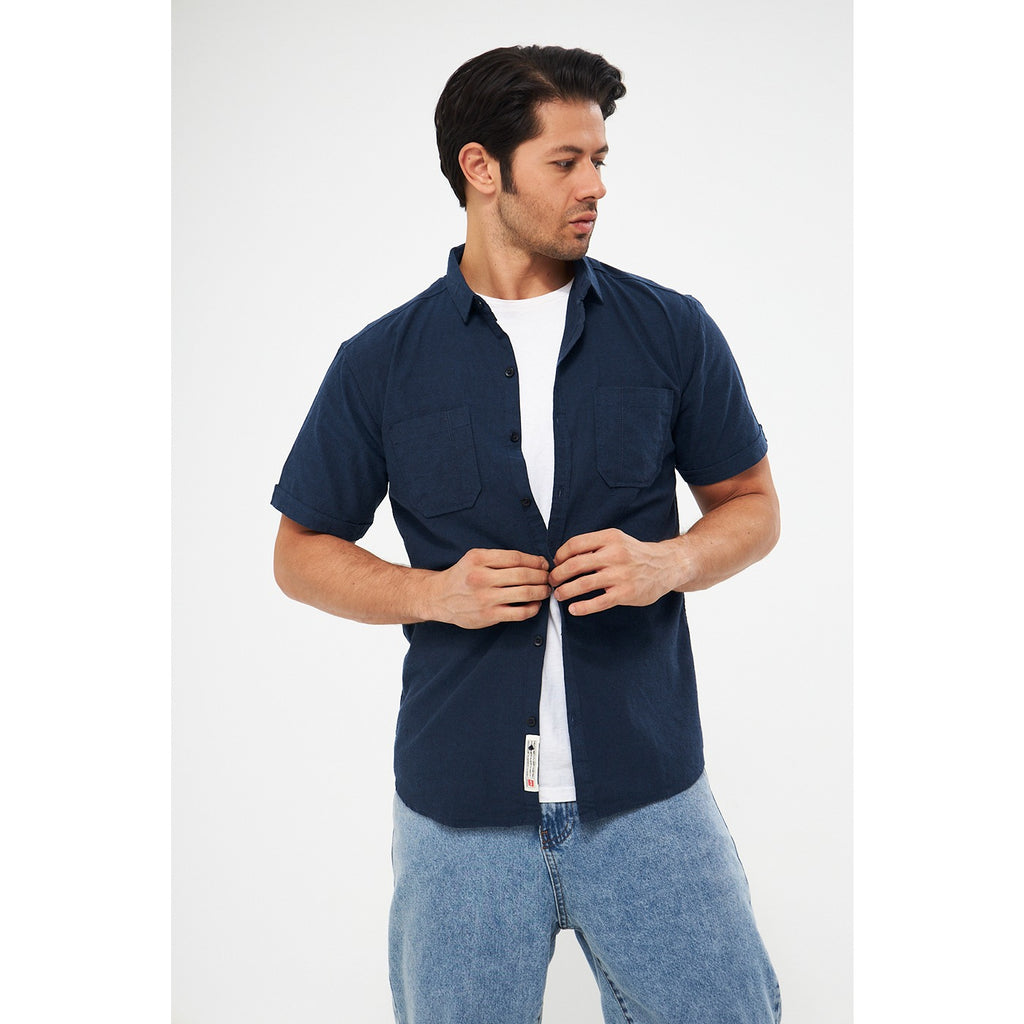 Blue Double Pocket Half Sleeves Shirt | Montivo Pakistan