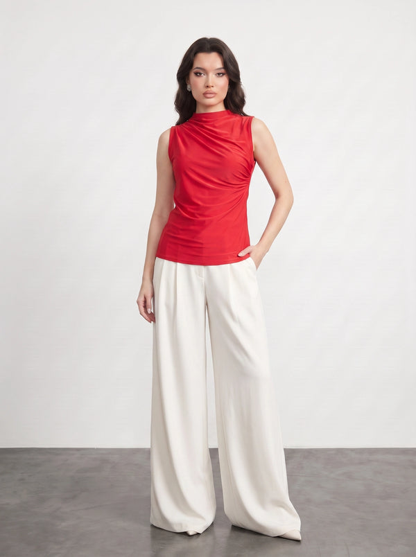 Red Neck Pleated Top | Montivo Pakistan