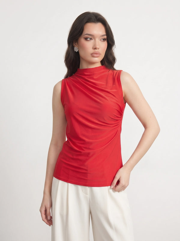 Red Neck Pleated Top | Montivo Pakistan