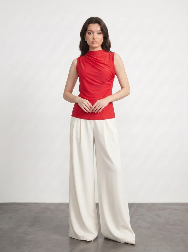 Red Neck Pleated Top | Montivo Pakistan