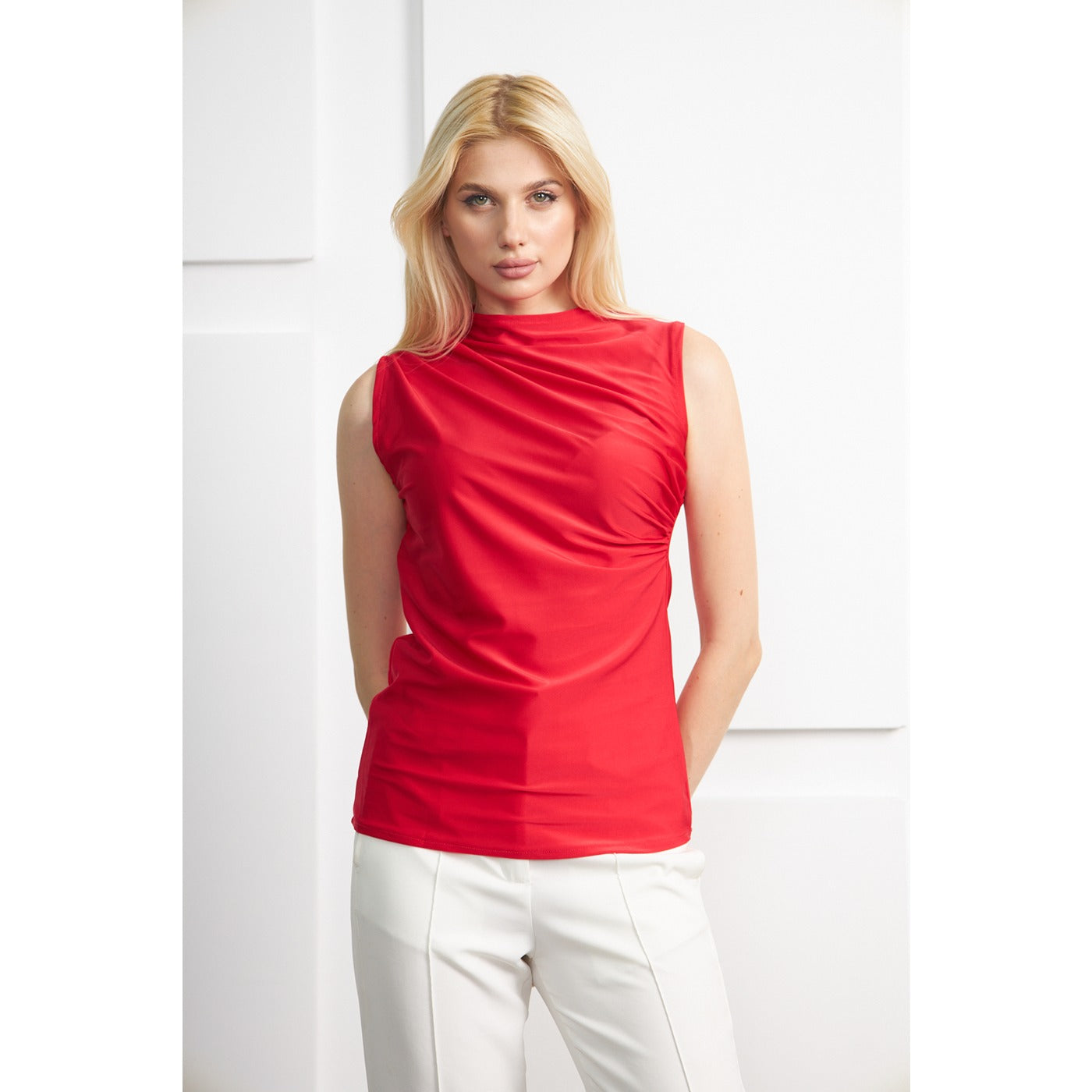 Red Neck Pleated Top | Montivo Pakistan