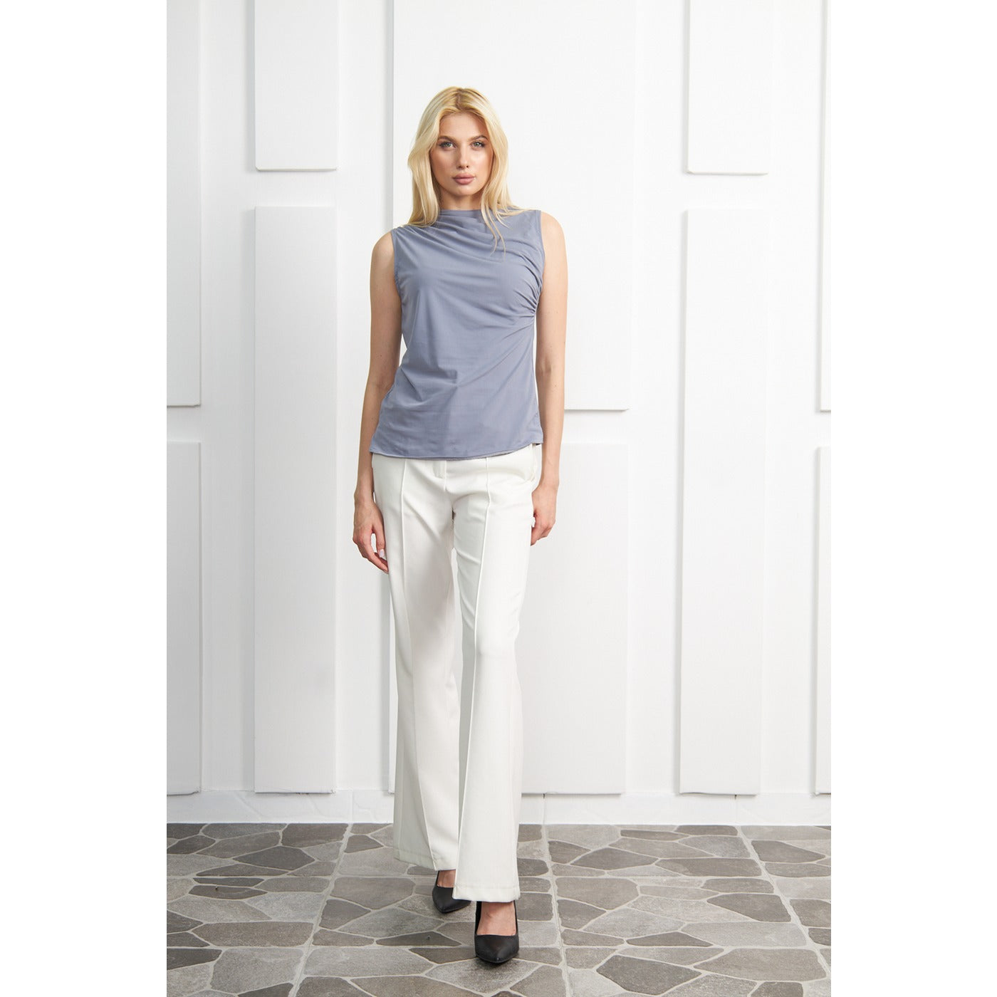 Grey Neck Pleated Top | Montivo Pakistan