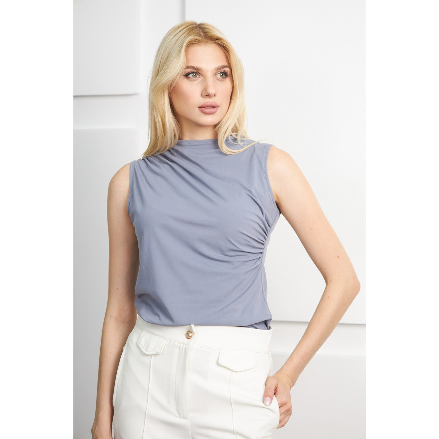 Grey Neck Pleated Top | Montivo Pakistan