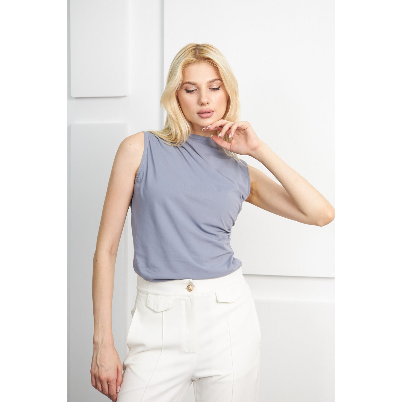 Grey Neck Pleated Top | Montivo Pakistan