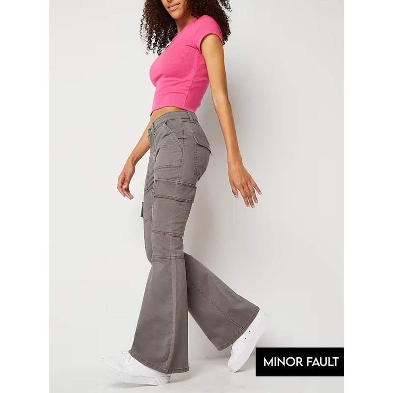 (Minor Fault) Flared Cargo Grey Pants | Montivo Pakistan