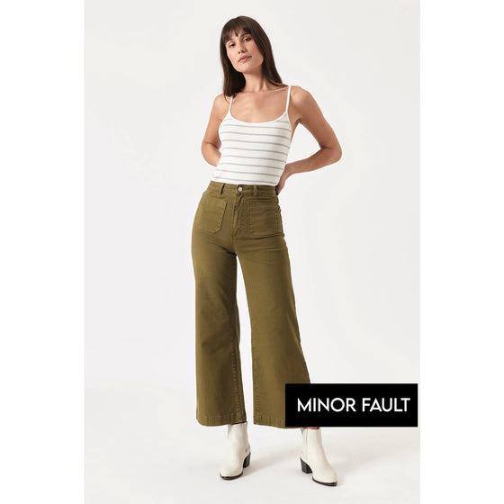(Minor Fault) Olive Twill Wide Leg Jeans | Montivo Pakistan