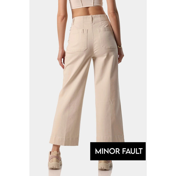 (Minor Fault) Beige Twill Wide Leg Jeans | Montivo Pakistan