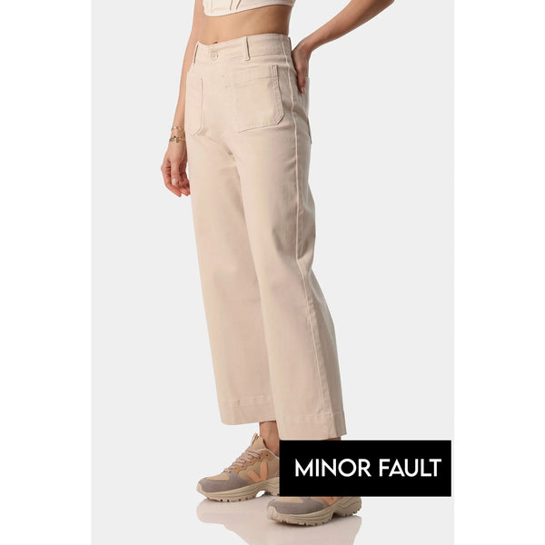 (Minor Fault) Beige Twill Wide Leg Jeans | Montivo Pakistan