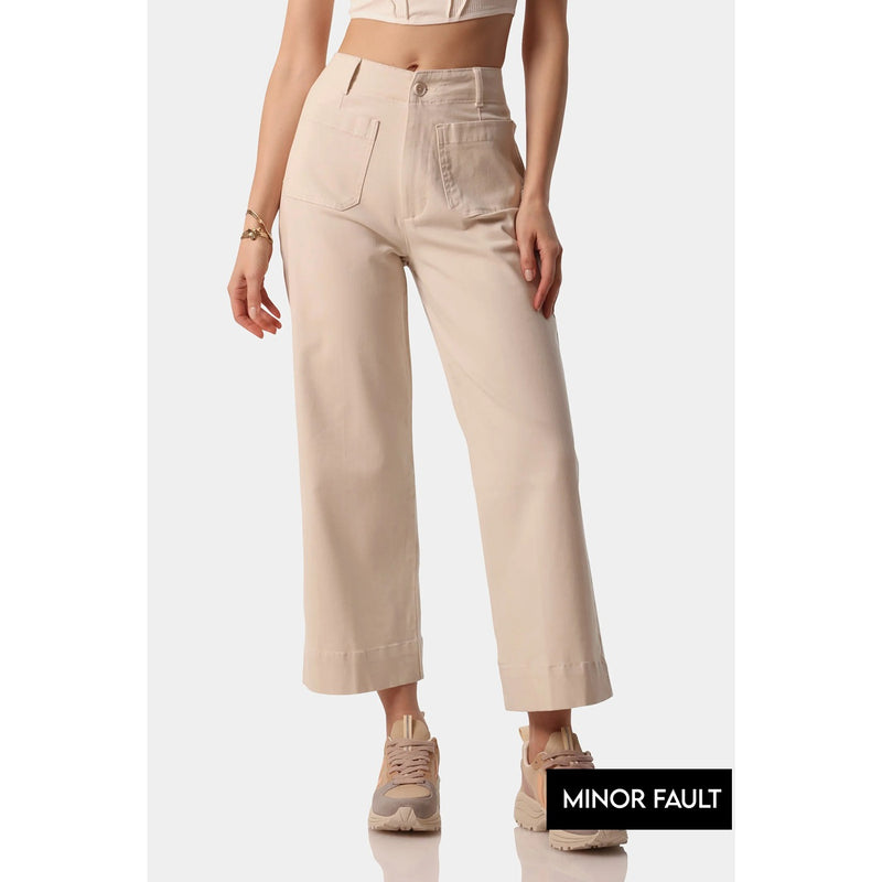 (Minor Fault) Beige Twill Wide Leg Jeans | Montivo Pakistan